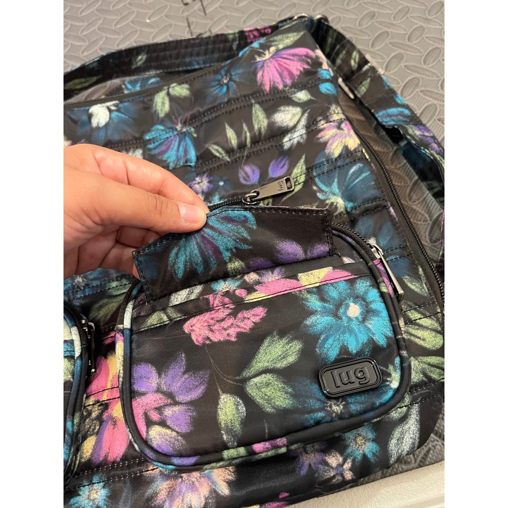 LUG Zipliner Convertible Hobo Bag Bloom Black Floral Purse Travel Shoulder Bag - Picture 9 of 13